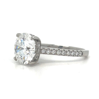 Evelyn Ring Set - Platinum Laboratory Grown 4.30ct Round Brilliant Solitaire With Hidden Halo And Castle Set Diamond Band Ring Set