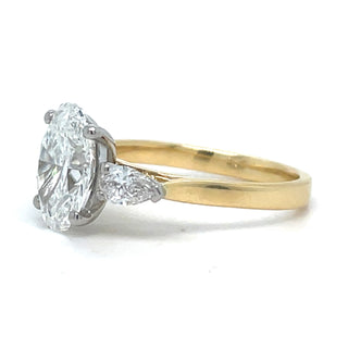 Daniela - 18ct Yellow Gold 2.44ct Laboratory Grown Oval Three Stone Engagement Ring with Side Pear Diamonds