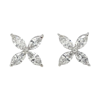 18ct White Gold Laboratory Grown 0.33ct Marquise Diamond Flower Stud Earrings