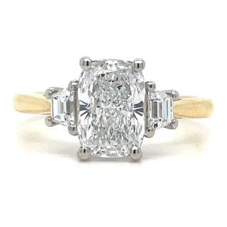 Evangeline - 18ct Yellow Gold Laboratory Grown 2.25ct Elongated Cushion Cut Diamond Ring With Emerald Cut Side Stones