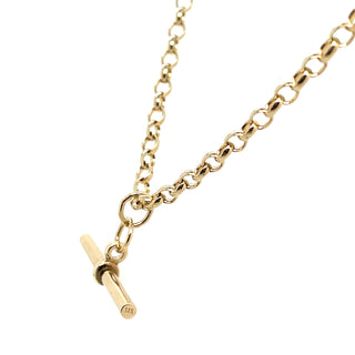Vintage 9ct Yellow Gold 24.5” Round Belcher Chain And Straight T-Bar Necklace