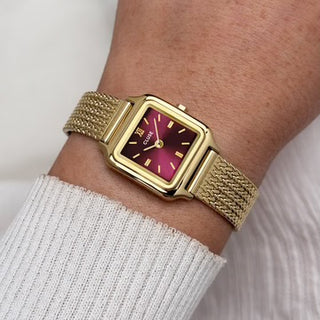 Gracieuse Mini Watch Mesh, Dark Cherry, Gold Colour