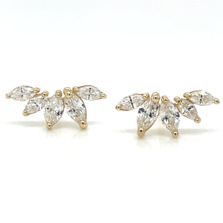 9ct Yellow Gold Marquise Fan Cz Stud Earrings