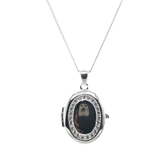 Sterling Silver Cz Set Oval Locket