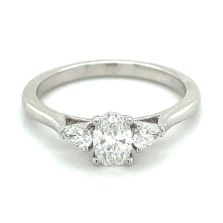 Larissa - 14ct White Gold .63ct Laboratory Grown Oval Centre and Side Pear Diamond Ring
