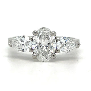 Cynthia - Platinum 1.76ct Laboratory Grown Oval and Side Pear Diamond Rings