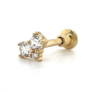 9ct Yellow Gold Round Triple Cz Single Flatback Earring