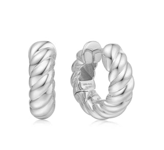 Ania Haie Silver Bold Texture Medium Huggie Hoop Earrings