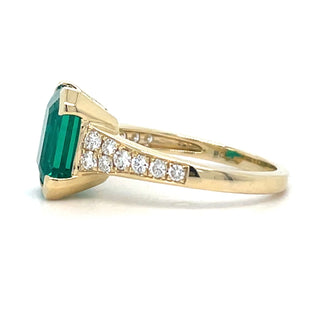 9ct Yellow Gold Laboratory Grown Emerald Cut Emerald Ring With Diamond Set Shoulders