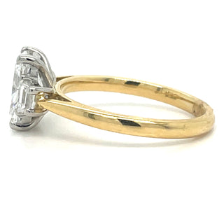 Evangeline - 18ct Yellow Gold Laboratory Grown 2.25ct Elongated Cushion Cut Diamond Ring With Emerald Cut Side Stones