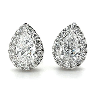 14ct White Gold 1.33ct Laboratory Grown Pear Halo Diamond Earrings