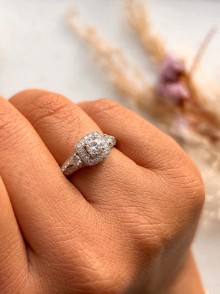Francesca-18ct White Gold Split Shank Cushion Halo Diamond Engagement Ring