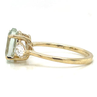 9ct Yellow Gold Laboratory Grown Oval Green Amethyst And Diamond Ring