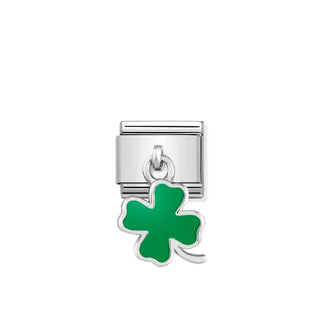 COMPOSABLE CLASSIC CHARMS steel, 925 sterling silver and enamel GREEN FOUR LEAF CLOVER