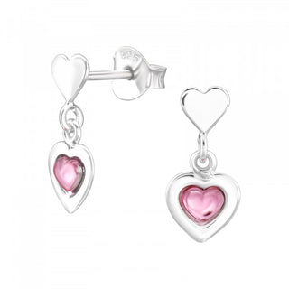 Childrens Sterling Silver Pink Heart Drop Earrings