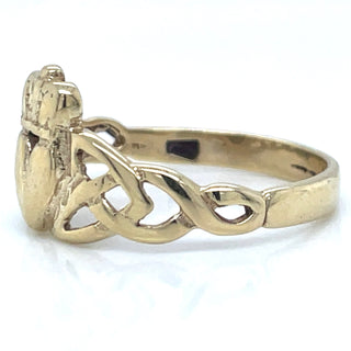 Vintage 9ct Yellow Gold Claddagh Ring With Celtic Design