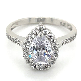 9ct White Gold Pear Cz Halo With Cz Set Shoulders
