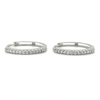 9ct White Gold Cz Stone Set Clicker Hoops