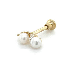 9ct Yellow Gold Pearl And Cz Single Flatback Earring