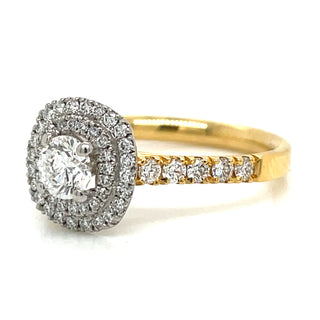 Suzanna - 18ct Yellow Gold And Platinum Earth Grown Round Brilliant Double Halo Diamond Ring