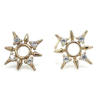 9ct Yellow Gold Stone Set Sun Dial Cz Stud Earrings