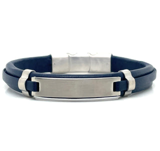 Gents Navy And Stainless Steel Leather ID Bracelet