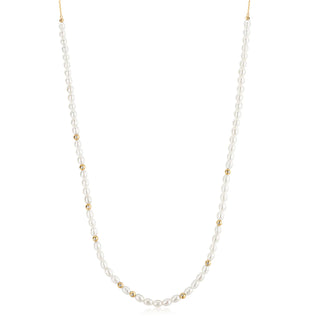 Ania Haie Gold Freshwater Pearl and White Cubic Zirconia Bezel Set Slider Necklace