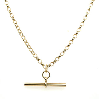 Vintage 9ct Yellow Gold 24.5” Round Belcher Chain And Straight T-Bar Necklace