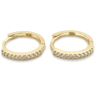 9ct Yellow Gold Cz Stone Set Clicker Hoops
