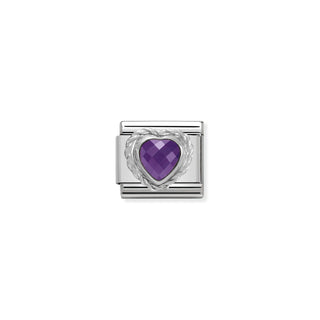 Comp. CL HEART FACETED CZ in stainless steel E 925 sterling silver twisted setting PURPLE