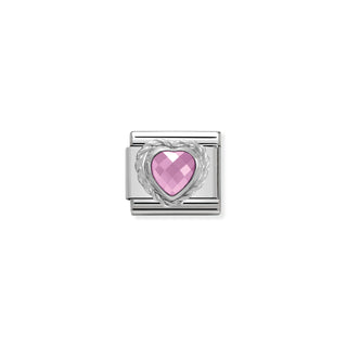 Comp. CL HEART FACETED CZ in stainless steel E 925 sterling silver twisted setting PINK