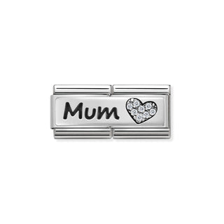 Composable DOUBLE Classic SYMBOLS steel Cub zircon and 925 sterling silver Mum And Heart
