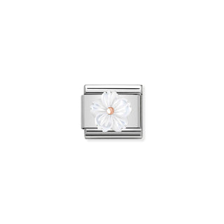 Composable Classic STONE SYMBOLS in stainless steel and 9k rose gold Flower in WHITE MOTHER OF PEAR