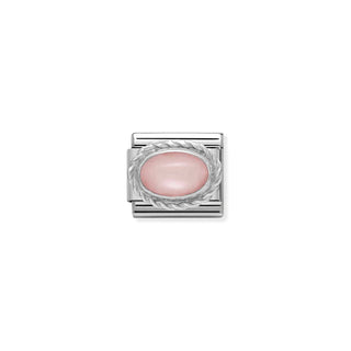 Comp. Classic hard stones stainless steel, rich 925 sterling silver setting PINK OPAL