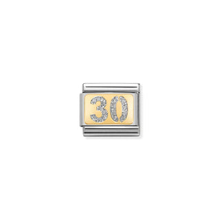 Composable Classic GLITTER NUMBER PLATES 18-40 (select your number) in steel, enamel and 18k gold SILVER
