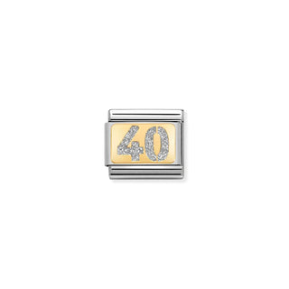 Composable Classic GLITTER NUMBER PLATES 18-40 (select your number) in steel, enamel and 18k gold SILVER