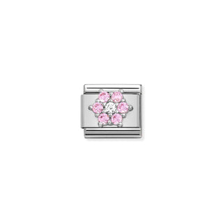 Composable CL SYMBOLS steel, Cz and 925 sterling silver RICH PINK and WHITE flower