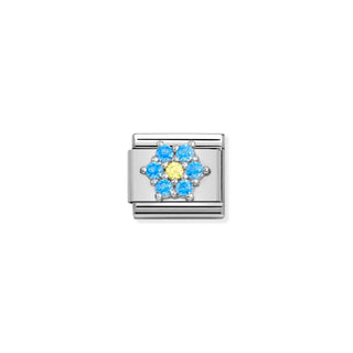 Composable CL SYMBOLS steel, Cz and 925 sterling silver RICH LIGHT BLUE and YELLOW flower
