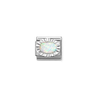 Composable Classic STONES, steel, etching details OVAL 925 sterling silver WHITE OPAL