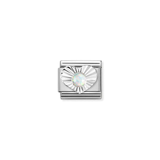 Composable Classic STONES, steel, etching details HEART 925 sterling silver WHITE OPAL