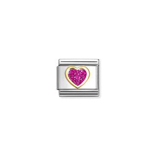 Composable Classic GLITTER SYMBOLS in steel, enamel and 18k gold FUCHSIA heart