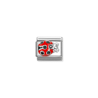 Composable CL SIMBOLS stainless steel, enamel, Cub. Zirc and 925 sterling silver Ladybug red BLACK
