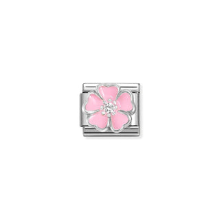 Composable CL SIMBOLS stainless steel, enamel, Cub. Zirc and 925 sterling silver WHITE pink peach blossom