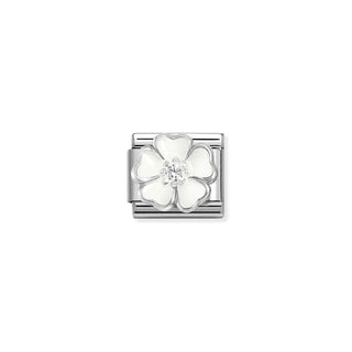 Composable CL SIMBOLS stainless steel, enamel, Cub. Zirc and 925 sterling silver WHITE white peach blossom
