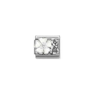 Composable CL SYMBOLS OX. in steel, enamel, cz and 925 sterling silver WHITE flower with flowers