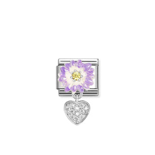 Composable Classic CHARMS steel, 925 sterling silver, enamel and cz Lilac daisy with heart