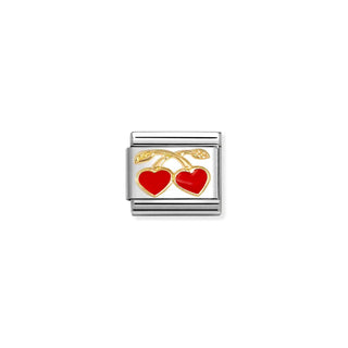 COMPOSABLE Classic LOVE in stainless steel with enamel and 18k gold RED hearts cherries