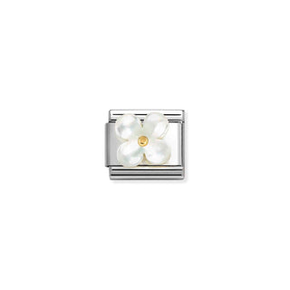 Composable Classic STONE SYMBOLS in steel and 18k gold Flower in WHITE MOTHER OF PEAR
