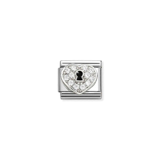 Composable Classic SYMBOLS in steel, enamel, silver 925 and CZ Heart padlock WHITE