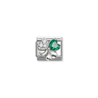 Composable CL SYMBOLS steel, Cz and 925 sterling silver RICH WHITE and GREEN clover